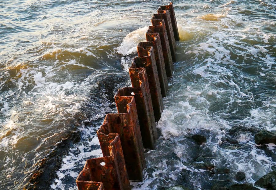 Interlocking sheet-pile bulkhead panels driven along a tidal shoreline